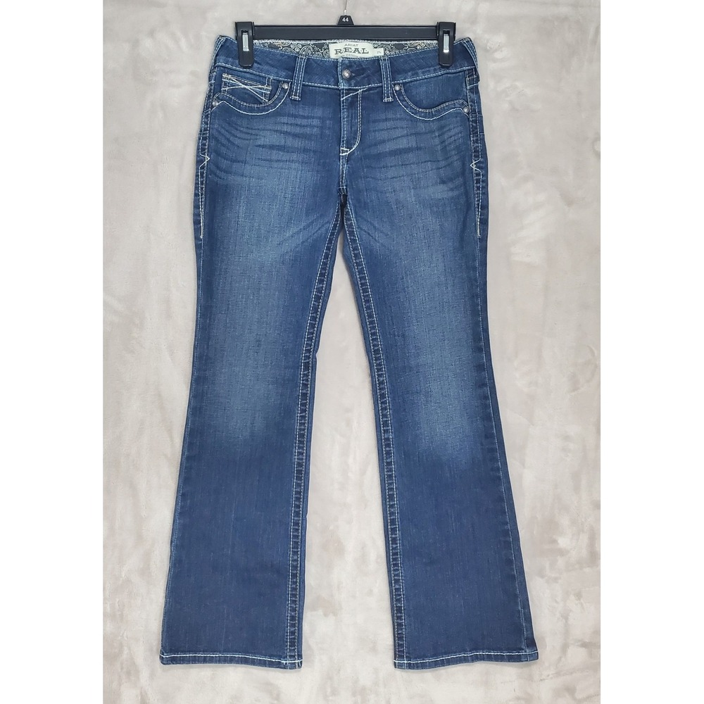 Ariat REAL Jeans Womens 29S (32x31) Whipstitch Mid Rise Boot Cut Ocean Blue